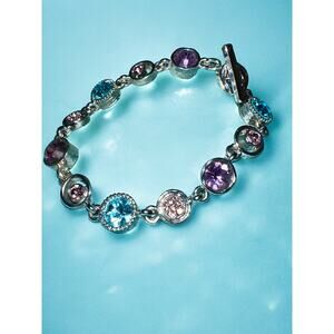 Swarovski Crystal Toggle Bracelet with Blue, Purple and Pink Stones
